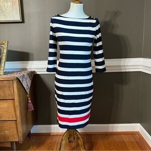 Ralph Lauren Navy and White Striped Nautical cotton dress with Red Accent
